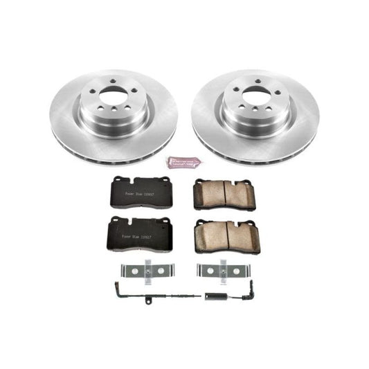 PowerStop OE brake kit for 2006-2009 Land Rover Range Rover front brakes with brake pads and rotors installed.