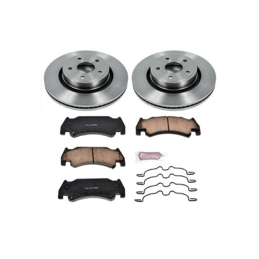 PowerStop OE brake rotors for 2005-2006 Dodge Ram 1500 front autospecialty brake kit, showing new brake rotors on vehicle.