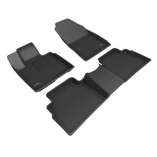 Black rubber 3D MAXpider floor mats for Kia Sportage AWD 2023-2024, designed to fit R1 and R2 models.