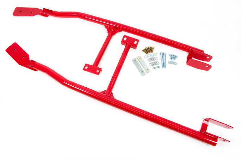 UMI Performance 93-02 GM F-Body subframe connectors, 3-point bolt-in design, shown installed on a vehicle's chassis for improved stability