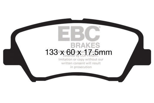 EBC Greenstuff front brake pads for Hyundai Elantra 1.8, high-performance brake pads for improved stopping power and durability.