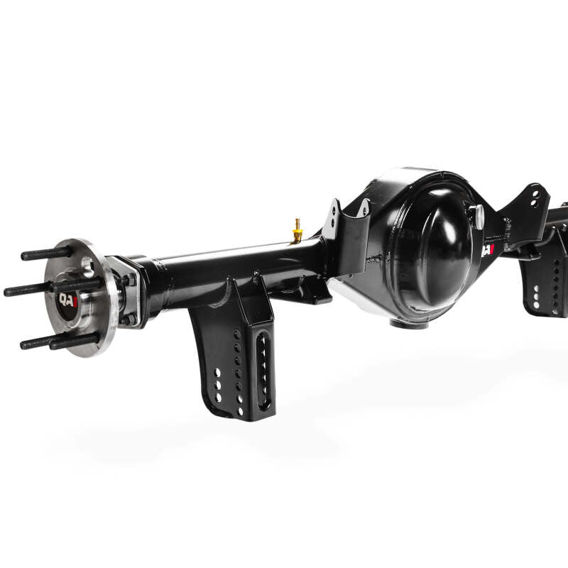 QA1 Ford Mustang 67-69 F / 68-72 X Body narrowed rear axle assembly with shocks and struts, featuring durable metal components.