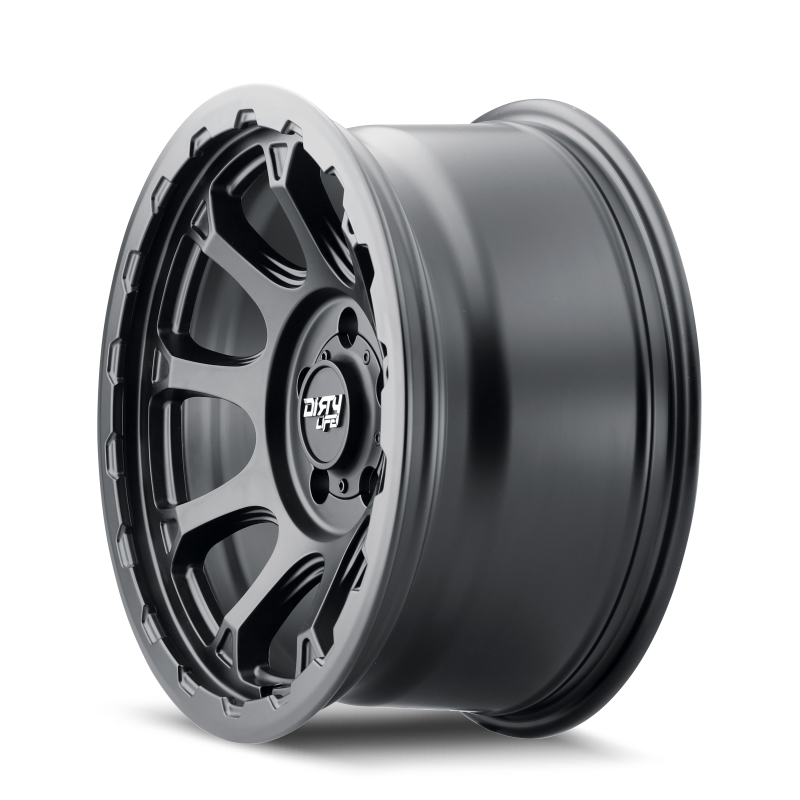 Dirty Life Drifter 17x8.5 matte black cast wheel with beadlock, 5x127 bolt pattern, -6mm offset, 78.1mm hub for off-road vehicles