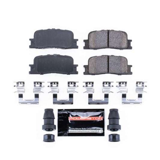 PowerStop Z23 Evolution Sport rear brake pads for Lexus ES300, featuring hardware for enhanced performance and stopping power.
