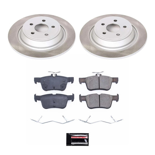 PowerStop rear semi-coated rotor kit for Lincoln MKZ 2017-2020, performance brake kit with ventilated rotors and black coating.