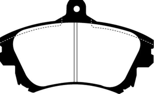EBC Ultimax2 front brake pads for Volvo S40 1.9 Turbo T4 200 BHP, OE style, shown with metal backing and friction material