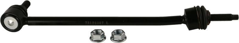Moog 2017 Mercedes-Benz E400 sway bar endlink, front left stabilizer bar link showing metal and rubber components.