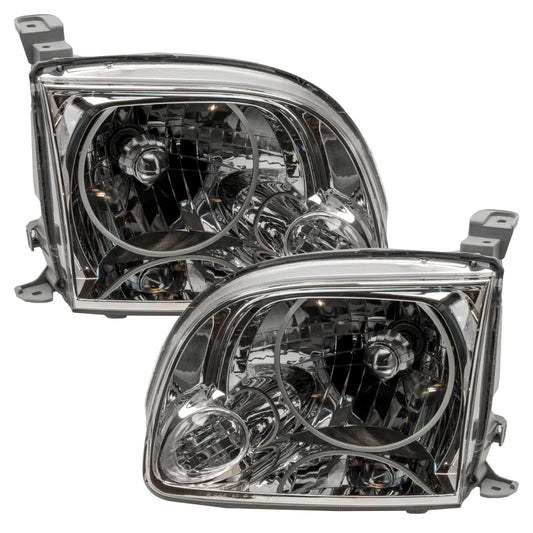 Oracle Lighting Toyota Tundra halo headlights with red pre-assembled design, showcasing the sleek headlight assembly and vibrant red accents.