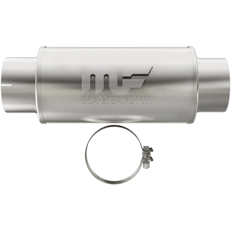 MagnaFlow Mag DSL SS muffler with 7x7x14 inch size, 5-inch inlet and outlet, stainless steel exhaust muffler for vehicles.