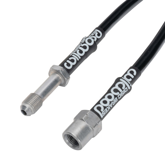 Wilwood front brake line kit for BMW 330Ci and M3 (2001-2006), featuring flexible brake lines for improved braking performance.