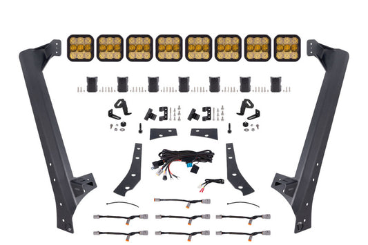 Diode Dynamics Jeep JK SS5 Pro CrossLink Yellow Combo Lightbar Kit with LED light bars and mounting hardware.