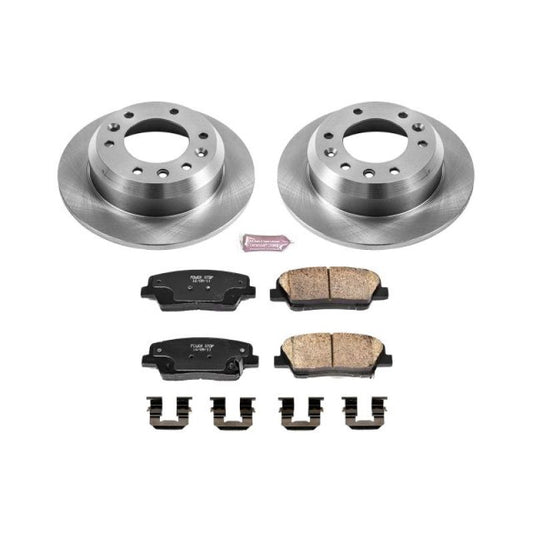 PowerStop OE rear brake kit for Hyundai Entourage 2007-2008, Autospecialty brake components showing rotors and pads.