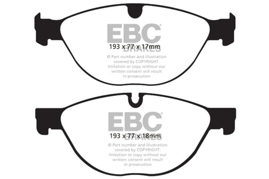 EBC Redstuff front brake pads for Jaguar XF 5.0 Supercharged 470, high-performance brake pads with red friction material