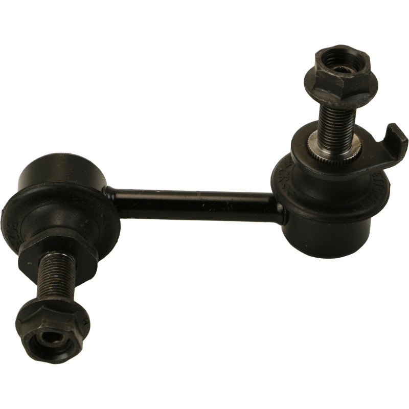 Moog Nissan 350Z front left sway bar endlink from the stabilizer bar link kit, showing the black metal component with rubber bushings.