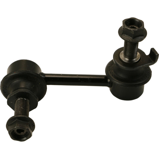 Moog Nissan 350Z front left sway bar endlink from the stabilizer bar link kit, showing the black metal component with rubber bushings.