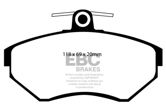 EBC Ultimax2 front brake pads for 1996-1998 Volkswagen Passat 1.9 TD, OE type, showing new brake pad set with metal backing plates.