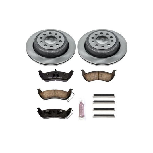 Rear PowerStop Autospecialty brake kit for Lincoln Town Car 2003-2011, showing brake rotors and pads installed