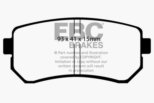 EBC Greenstuff rear brake pads for Hyundai Accent 1.6, performance brake pads for enhanced stopping power and durability.