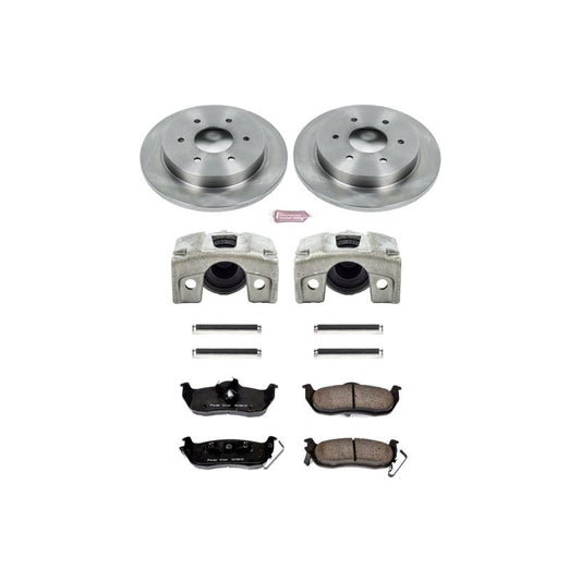 PowerStop OE rear brake kit with calipers for Infiniti QX56 2004-2010, includes brake rotors and components, front view.