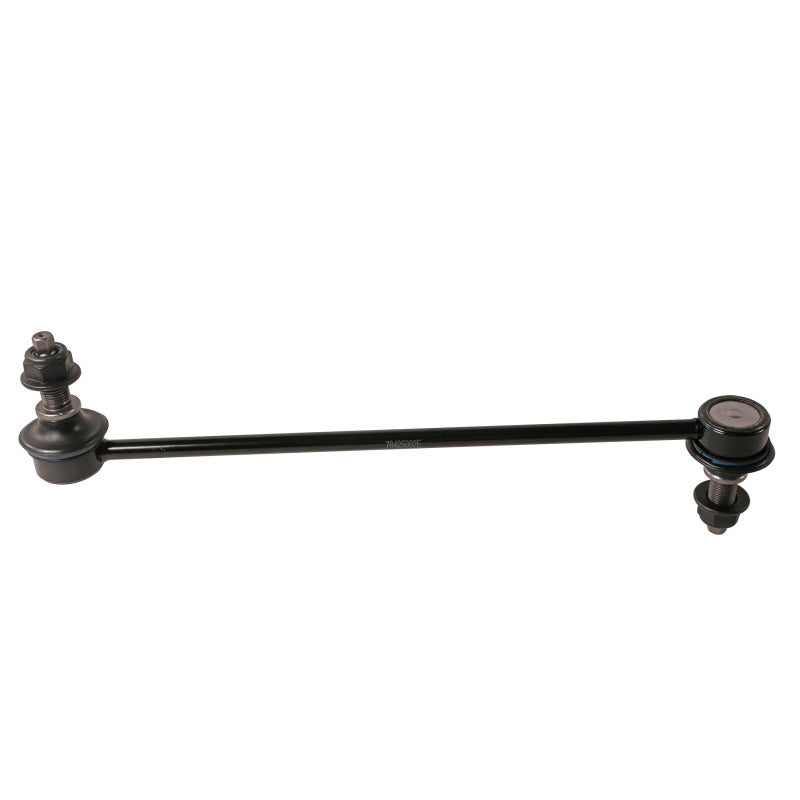 Moog 17-21 Kia Niro front sway bar endlink showing metal linkage with rubber bushings for vehicle stability and suspension support.