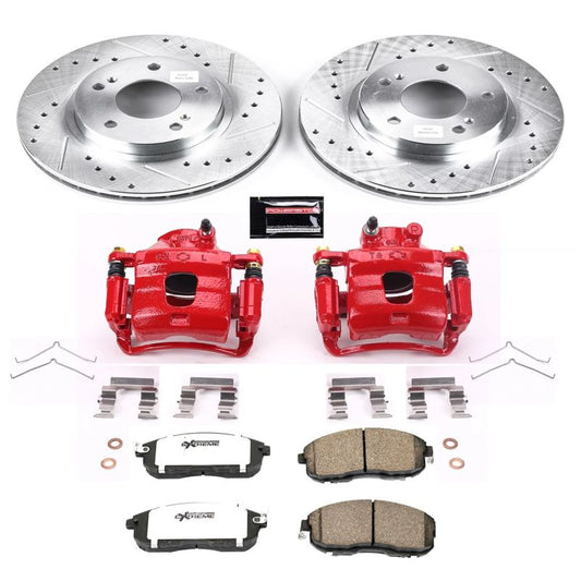 PowerStop Z26 Street Warrior brake kit with front calipers for 1999 Nissan Maxima, high-performance brake system with rotors and calipers.