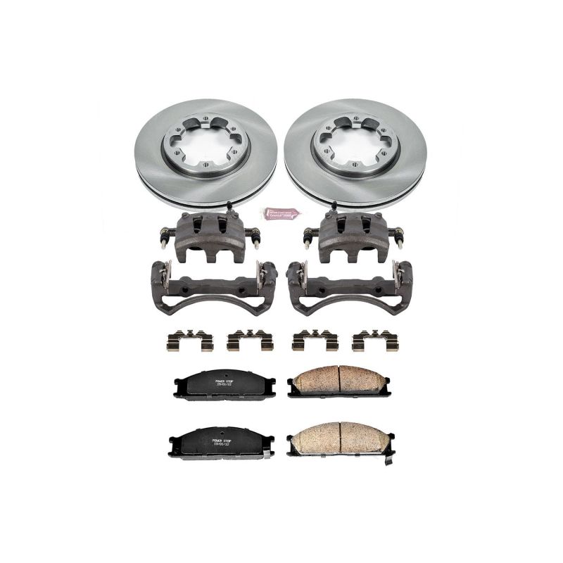 PowerStop OE front brake kit with calipers for 1993-94 Nissan D21 pickup truck, includes brake rotors and calipers.