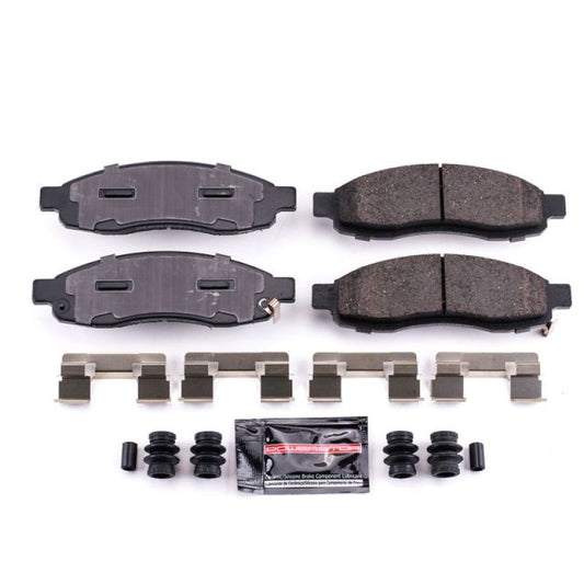 PowerStop Z23 Evolution Sport brake pads with hardware for 2004-2005 Infiniti QX56 front brake system, performance replacement parts.
