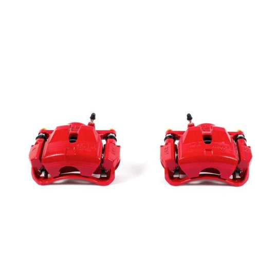 Pair of PowerStop front red brake calipers with brackets for 2006-2018 Toyota RAV4, performance brake calipers for enhanced stopping power.