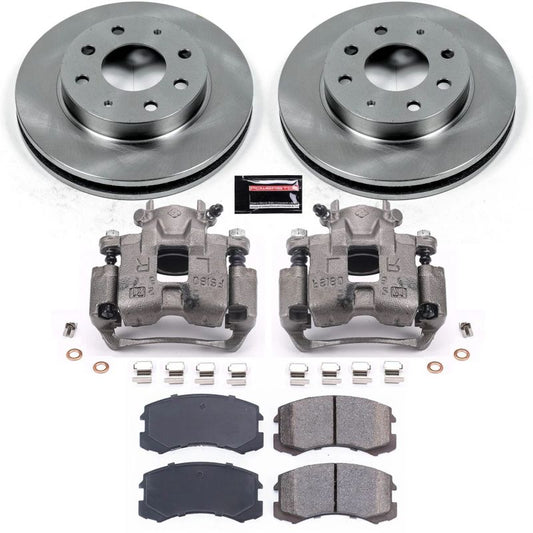 PowerStop OE front brake kit with calipers for Mitsubishi Lancer 02-07, including brake rotors and calipers.
