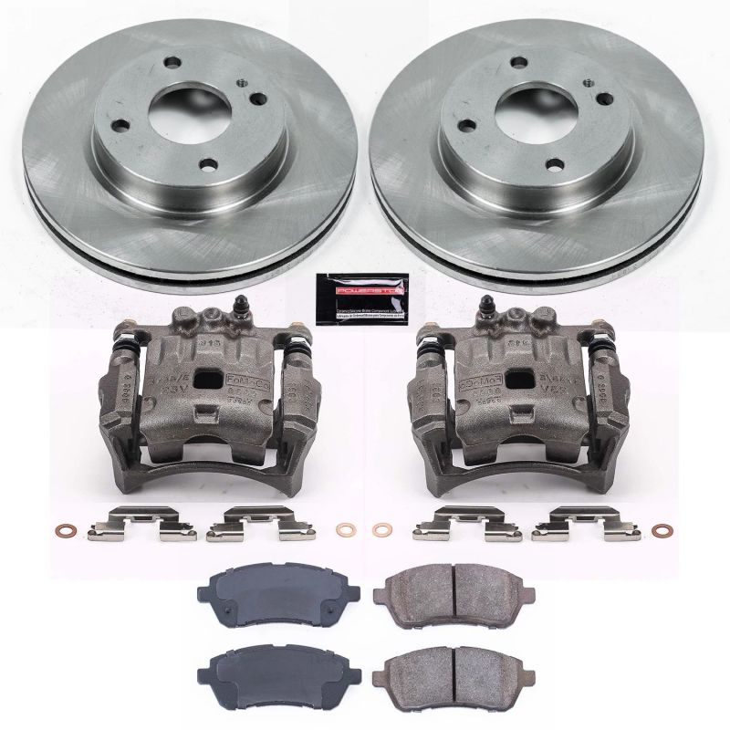 PowerStop OE brake kit with front calipers for Ford Fiesta 2011-2019, featuring brake rotors and calipers for improved stopping power.