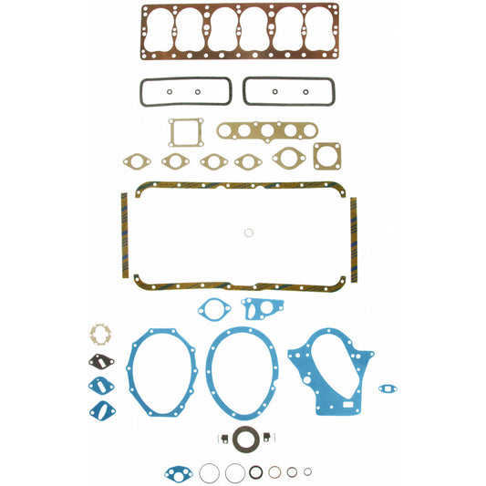 Fel-Pro FS 7256 C engine gasket set with multiple gaskets for automotive engine sealing, displayed on a white background.