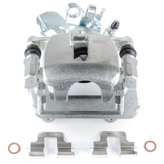PowerStop rear left OE brake caliper with bracket for Audi A4 2005-2009, showing the black metal caliper and mounting components.