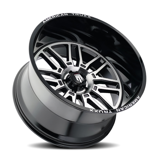 American Truxx AT1915 Restless 24x14 cast wheel with gloss black mill finish, 6x139.7 bolt pattern, -76mm offset, 106mm hub