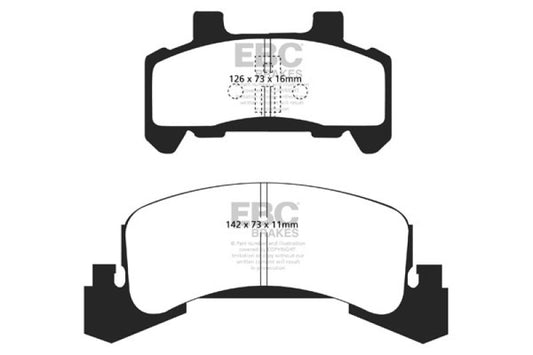 EBC Ultimax2 front brake pads for Buick Skyhawk 1.8 Turbo, OE style brake pads with metal backing and friction material.