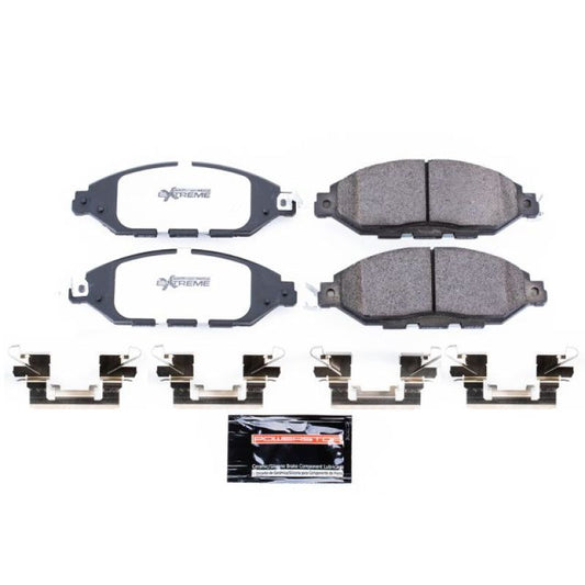 PowerStop Z36 truck and tow front brake pads for 2013 Infiniti JX35, performance brake pads with hardware installed.