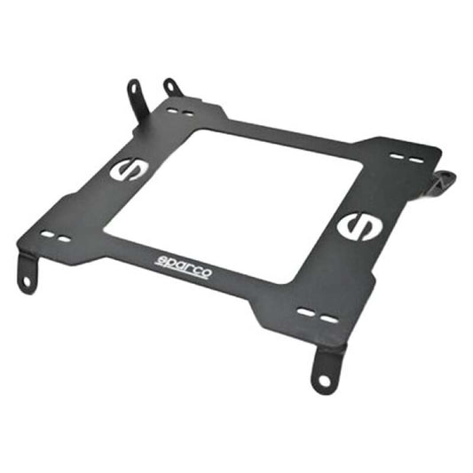 Sparco 2019+ Toyota A90 Supra left seat base bracket, black metal frame with mounting points and adjustment features.
