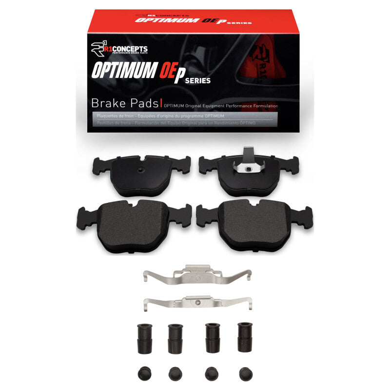 BMW 540i R1 Concepts OE brake pads and hardware kit, front replacement components for optimal braking performance.