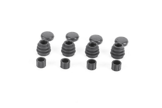 PowerStop hardware kit with pin boots and bushings for 2011 GMC Sierra 3500 HD, showing metal components and rubber bushings.