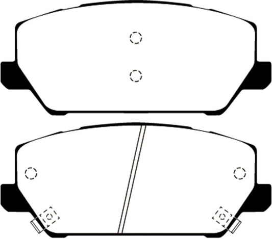 EBC Ultimax front brake pads for Hyundai Veloster Turbo N 2.0L 2019+; OE style brake pads with metal backing plates.