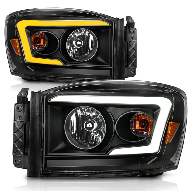 ANZO 06-09 Dodge RAM 1500/2500/3500 Headlights Black Housing/Clear Lens (w/Switchback Light Bars)