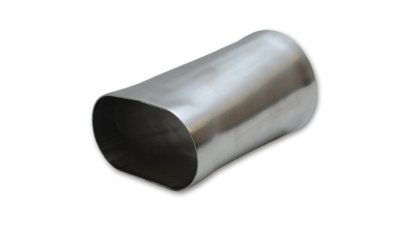 Vibrant T304 stainless steel 3.5-inch oval to 3.5-inch round flange transition adapter, 6 inches long.