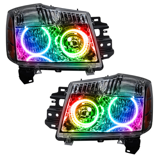Oracle Nissan Armada headlights with ColorSHIFT SMD LED, featuring a simple controller and sleek black housing.