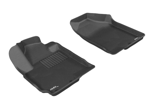Black 3D MAXpider Kia Soul 2010-2013 Kagu 1st row rubber floor mat with textured surface and custom fit for vehicle interior.
