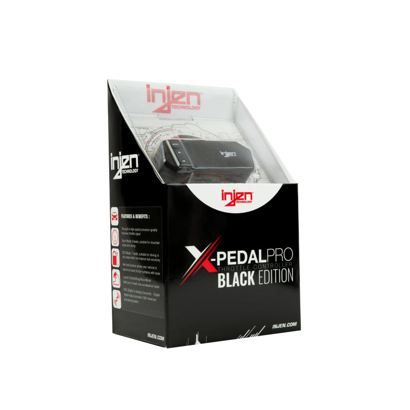 Injen X-Pedal Pro Black Edition throttle controller for 2008-2015 Mitsubishi Lancer Evo X 2.0L/2.0T, with black control unit and wiring.