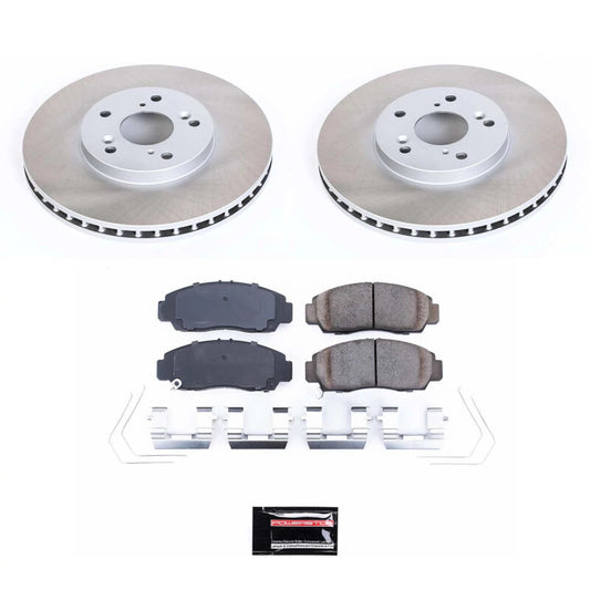 PowerStop performance semi-coated front brake rotor kit for 2011-2012 Honda Accord, showing the brake rotors installed on the vehicle.