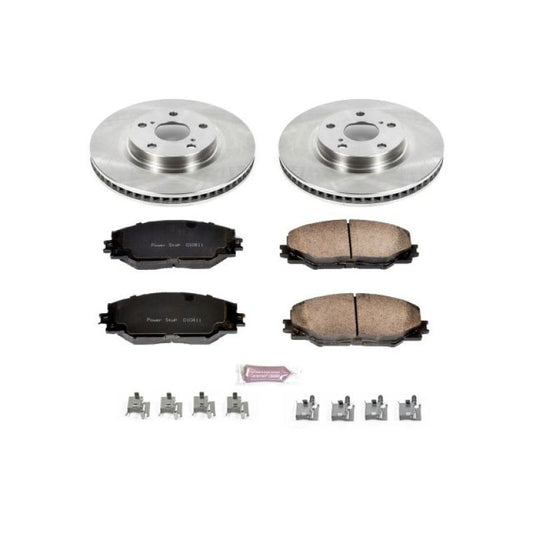 PowerStop OE front brake kit for 2009-2010 Pontiac Vibe, including brake rotors and pads, designed for reliable stopping power.