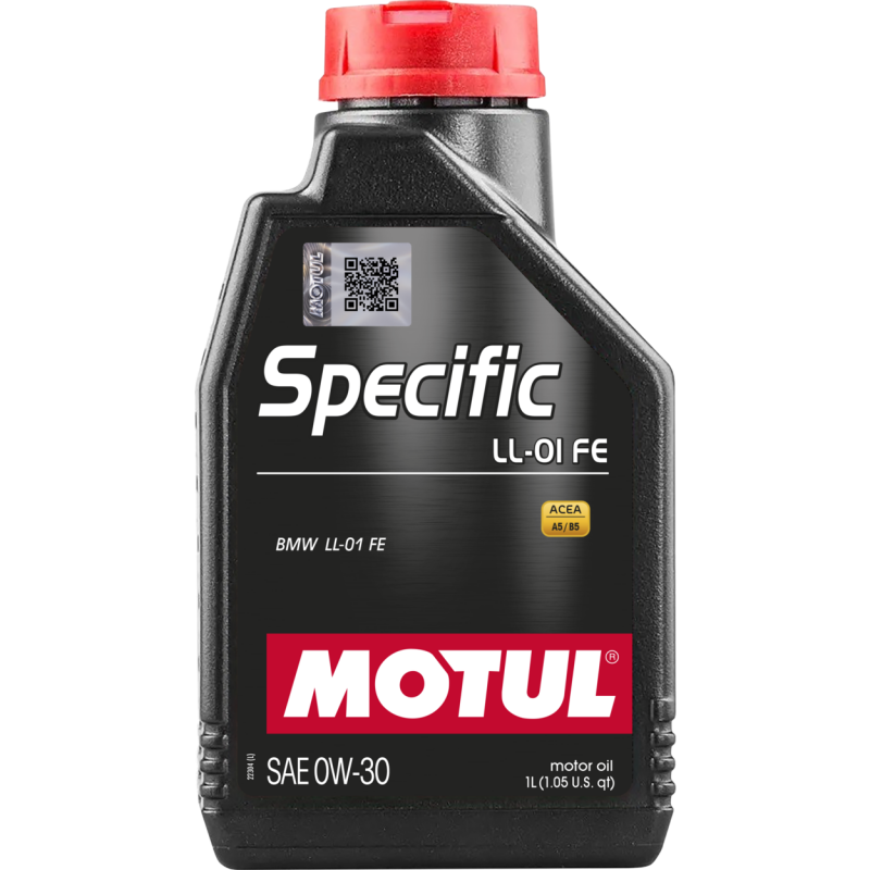 Motul 1L Specific LL-01 FE 0W30 motor oil bottle, high-performance engine oil for car lubrication and protection.