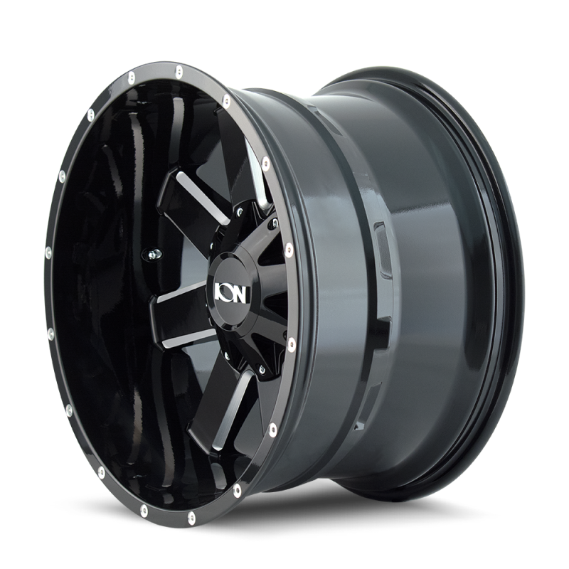 Ion Type 141 17x9 cast wheel in gloss black with milled accents, 6x135 bolt pattern, 13mm offset, 106mm hub for vehicles