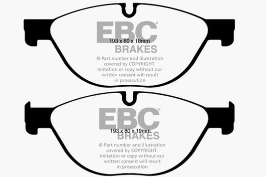 EBC Performance Greenstuff front brake pads for BMW 528 2.0 Turbo F10, high-performance brake system, brake pad set