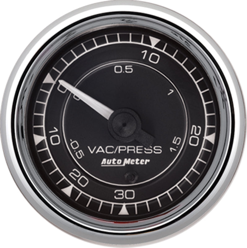 AutoMeter Chrono 2-1/16in VAC/Boost 30in HG/30PSI Mechanical Gauge - Chrome